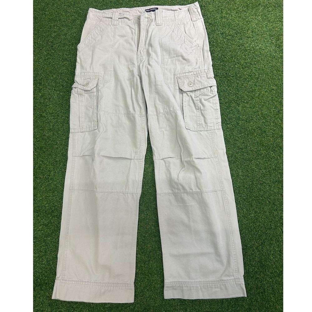 Steve & Barry's Mens Khaki Cotton Canvas Cargo Pants‎ 34x32 Tan Straight Leg